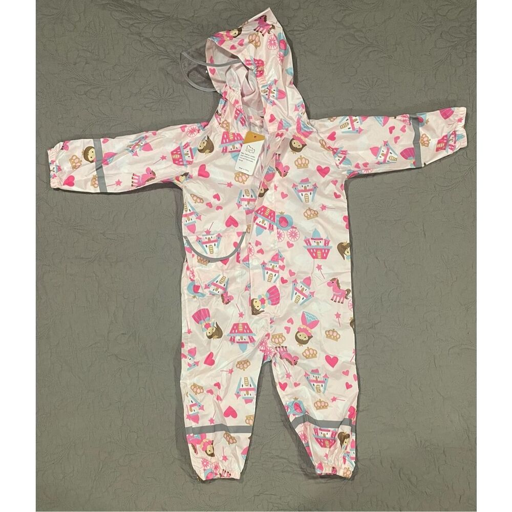Kids Toddler Rain Suit Girls Rain Zipper One Piece Waterproof Coverall 1-3 Years